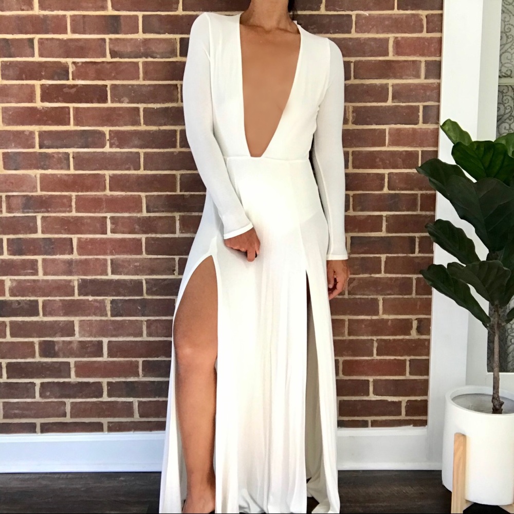 White Long Sleeve Maxi Dress- Gown